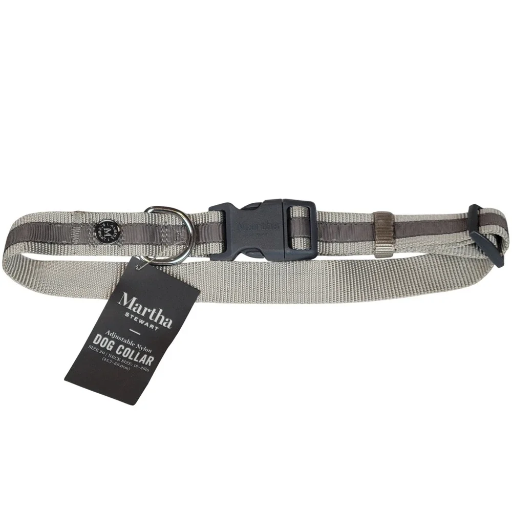 Martha Stewart Gray &‎ Tan Adjustable Nylon Large Dog Collar Size 20 (18-26in)